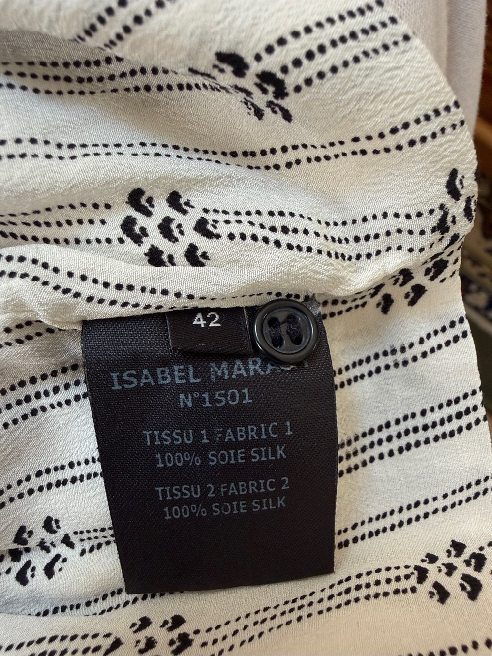 Isabel Marant Cream & Black Silk Smocked Peplum Blouse, size 42 (US 10) - Picture 4 of 4